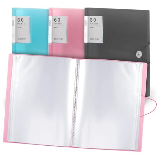 A4-Präsentationsmappe, 60 Taschen, A4-Präsentationsmappen, Sichtbuchmappe mit Kunststoffhüllen und Sicherheitsseil, Präsentationsmappen, Dokumentenmappe für Schule und Büro, Rosa (Pink) von Lookka