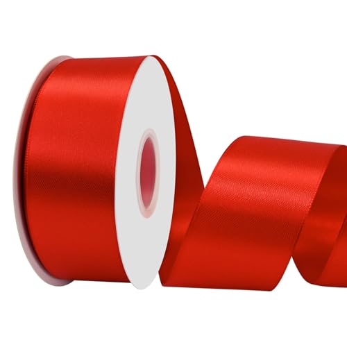LoomJoyz Doppelseitige 40mm Rot Satinband 45 Meter Satinband Ideal für Geschenkverpackung Blume Bouquet Handwerk Hochzeiten Blumenarrangements Bögen von LoomJoyz