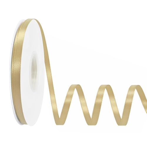 LoomJoyz Doppelseitige 6mm Gold Satinband 45 Meter Satinband Ideal für Geschenkverpackung Blumenstrauß Handwerk Hochzeiten Blumenarrangements Bögen von LoomJoyz