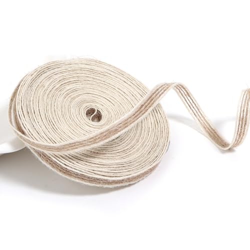 Loomesh Juteband zum Basteln, natürliche, rustikale Jute, hellbraunes weißes Linienband für den Außenbereich, Baumgirlande, Kranz, Hochzeit, Einmachglas, Dekoration, Geschenkverpackung, 0,6 cm, 9,1 m von Loomesh