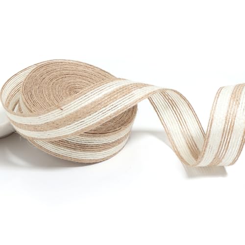 Loomesh Juteband zum Basteln, natürliche rustikale Jute, hellbraunes weißes Linienband für den Außenbereich, Zuhause, Baumgirlande, Kranz, Hochzeit, Einmachglas, Dekoration, Geschenkverpackung, 2,5 cm von Loomesh