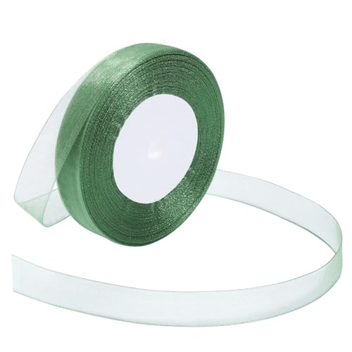 Loomesh Salbeigrünes Band zum Verpacken von Geschenken, 1,6 cm, durchscheinendes Organzaband für Blumenstrauß, Tüll-Chiffonbänder für Hochzeitseinladungen, Weihnachtsdekorationen, Basteln, 45,7 m von Loomesh