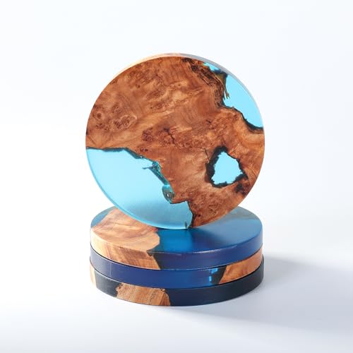 Loongresinwood Holzuntersetzer 4er Set mit Epoxidharz, Holz Getränkeuntersetzer für Tisch, Wurzel Holz Harz Handwerk Kissen Ornamente, zufälliges Holzmuster, Blau Loongresinwood Holzuntersetzer 4er Set mit Epoxidharz, Holz Getränkeuntersetzer für Tisch, Wurzel Holz Harz Handwerk Kissen Ornamente, zufälliges Holzmuster, Blau von Loongresinwood