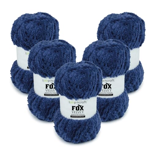 Chenille Garn 5er-Set, Marineblau, Loopncraft, 5 X 100g, Fox Velvet, Plüschiges Garn mit Fransen Chenille Garn 5er-Set, Marineblau, Loopncraft, 5 X 100g, Fox Velvet, Plüschiges Garn mit Fransen von Loopncraft