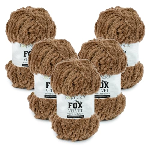 Chenille Garn 5er-Set, Milch-Braun, Loopncraft, 5 X 100g, Fox Velvet, Plüschiges Garn mit Fransen Chenille Garn 5er-Set, Milch-Braun, Loopncraft, 5 X 100g, Fox Velvet, Plüschiges Garn mit Fransen von Loopncraft