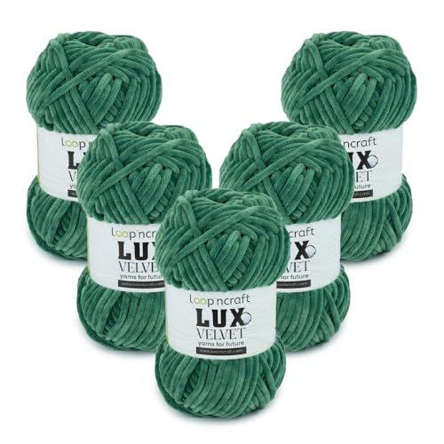 Chenille Wolle 5er-Set, Benetton Grün, Loopncraft, 5 X 100g, Lux Velvet, Super Weiches Samtgarn von Loopncraft