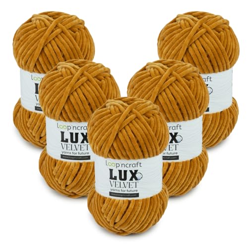 Chenille Wolle 5er-Set, Bronze Farbe, Loopncraft, 5 X 100g, Lux Velvet, Super Weiches Samtgarn von Loopncraft