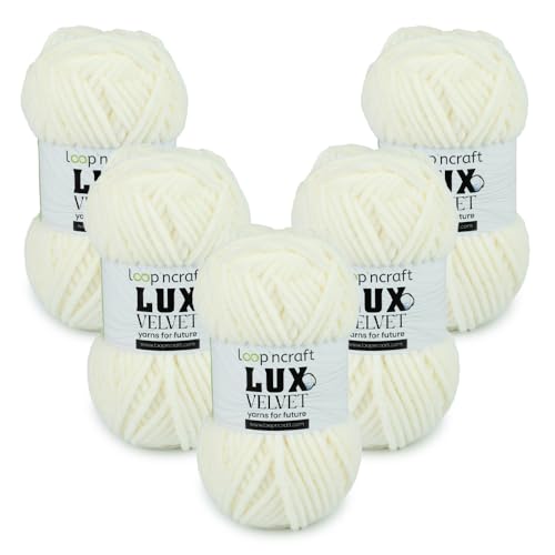 Chenille Wolle 5er-Set, Ekru, Loopncraft, 5 X 100g, Lux Velvet, Super Weiches Samtgarn von Loopncraft