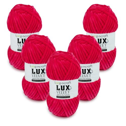 Chenille Wolle 5er-Set, Fuchsie, Loopncraft, 5 X 100g, Lux Velvet, Super Weiches Samtgarn von Loopncraft