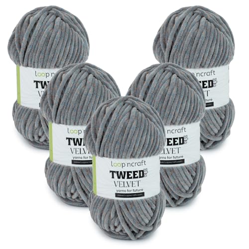 Chenille Wolle 5er-Set, Grau-Orange, Loopncraft, 5 X 100g, Tweed Velvet, Super Weiches Zweifarbiges Samtgarn Chenille Wolle 5er-Set, Grau-Orange, Loopncraft, 5 X 100g, Tweed Velvet, Super Weiches Zweifarbiges Samtgarn von Loopncraft