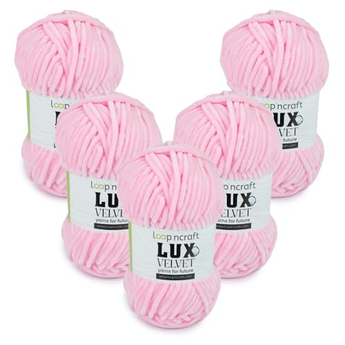 Chenille Wolle 5er-Set, Hell-Rosa, Loopncraft, 5 X 100g, Lux Velvet, Super Weiches Samtgarn von Loopncraft