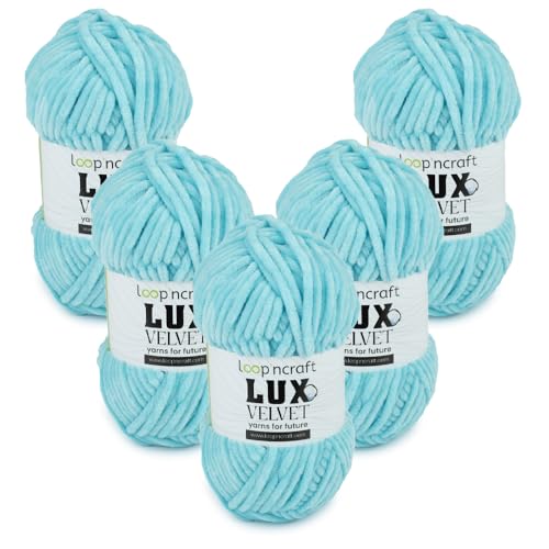 Chenille Wolle 5er-Set, Mint Grün, Loopncraft, 5 X 100g, Lux Velvet, Super Weiches Samtgarn von Loopncraft