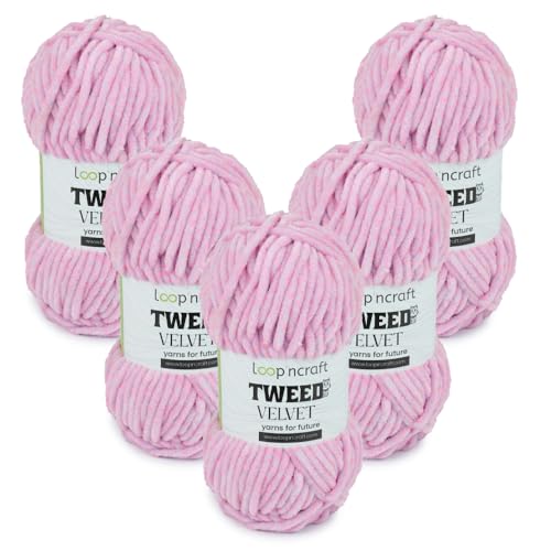 Chenille Wolle 5er-Set, Rosene, Loopncraft, 5 X 100g, Tweed Velvet, Super Weiches Zweifarbiges Samtgarn von Loopncraft