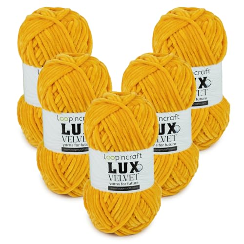 Chenille Wolle 5er-Set, Senffarbe, Loopncraft, 5 X 100g, Lux Velvet, Super Weiches Samtgarn von Loopncraft