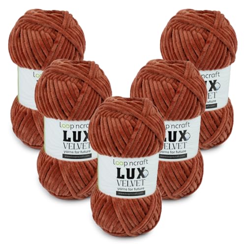 Chenille Wolle 5er-Set, Ziegelrot, Loopncraft, 5 X 100g, Lux Velvet, Super Weiches Samtgarn von Loopncraft