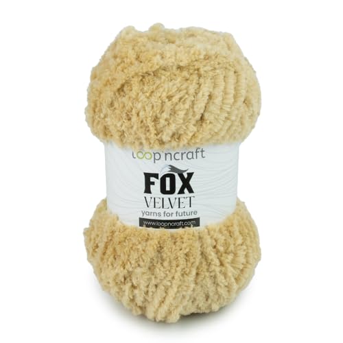 Loopncraft Chenille Garn, Beige Farbe, 100g, Fox Velvet, Plüschiges Garn mit Fransen von Loopncraft