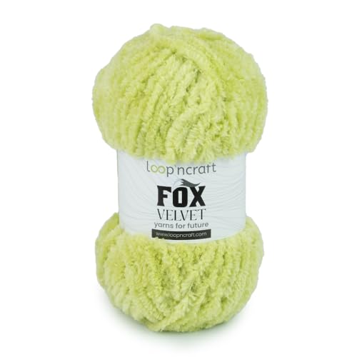 Loopncraft Chenille Garn, Lime Farbe, 100g, Fox Velvet, Plüschiges Garn mit Fransen von Loopncraft