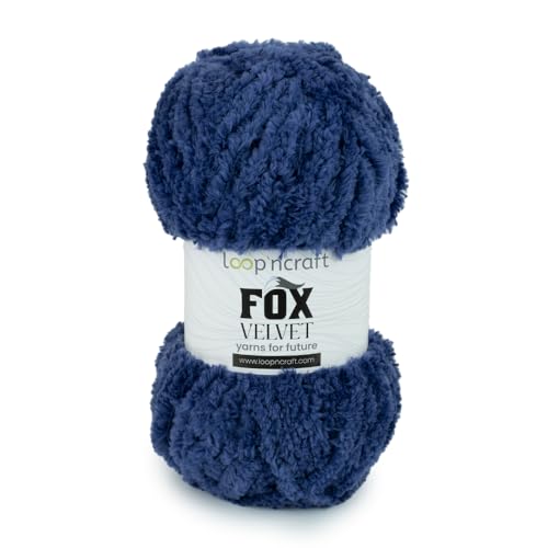 Loopncraft Chenille Garn, Metallisches Blau, 100g, Fox Velvet, Plüschiges Garn mit Fransen von Loopncraft