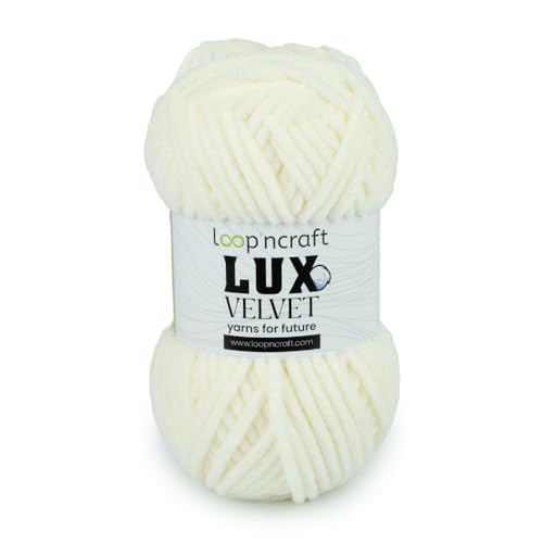 Loopncraft Chenille Wolle, Ekru, 100g, Lux Velvet, Super Weiches Samtgarn von Loopncraft