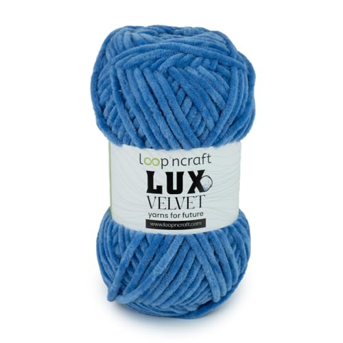 Chenille Wolle, Denim Blau, Loopncraft, 100g, Lux Velvet, Super Weiches Samtgarn von Loopncraft