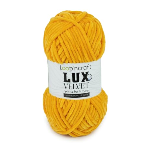 Loopncraft Lux Velvet Mustard, Chenille Wolle, Chenille-Garn, Strickgarn, Babywolle, Strickwolle von Loopncraft
