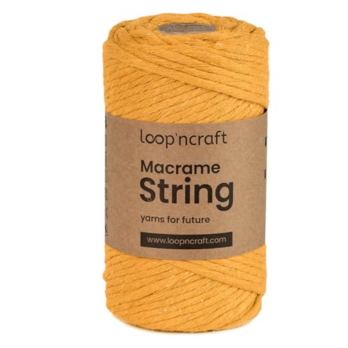 Loopncraft Macrame Garn Gelb, 4mm - 74m, Einstrangig Natur Baumwollkordel, Recycling Garn von Loopncraft