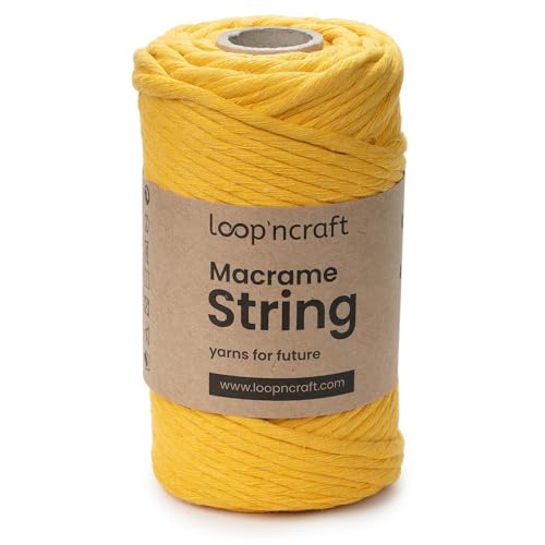 Loopncraft Macrame Garn Gelb, 5mm - 60m, Einstrangig Natur Baumwollkordel, Recycling Garn Loopncraft Macrame Garn Gelb, 5mm - 60m, Einstrangig Natur Baumwollkordel, Recycling Garn von Loopncraft