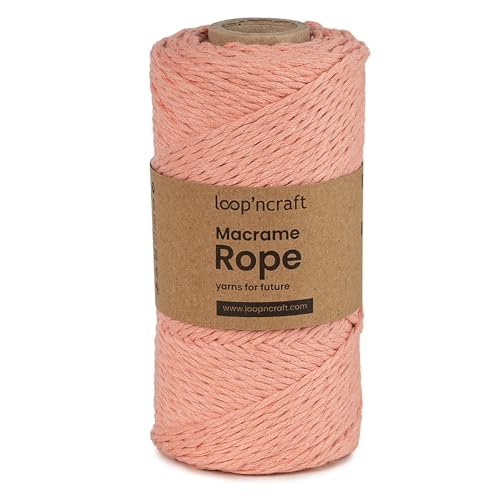 Loopncraft Macrame Garn Lachsrosa, 2mm - 120m, gedrehte Natürliche Baumwollseil, Recycling Garn von Loopncraft