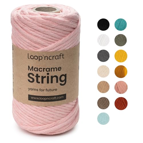 Loopncraft Macrame Garn Lachsrosa, 5mm - 60m, Einstrangig Natur Baumwollkordel, Recycling Garn von Loopncraft