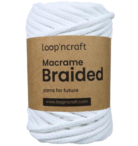 Loopncraft Makramee Braided Weiß, 6mm - 27m, Kettengarn, Recycling Garn von Loopncraft