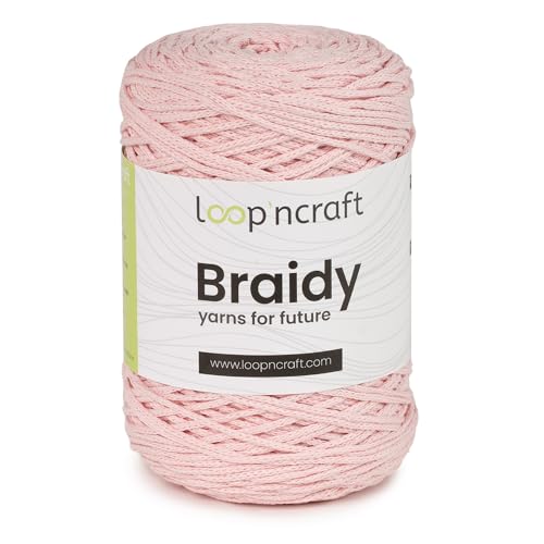Loopncraft Makramee Garn Helles Rosa, 2mm - 250m - 250g, Kettengarn, Braidy, Recycling Garn von Loopncraft