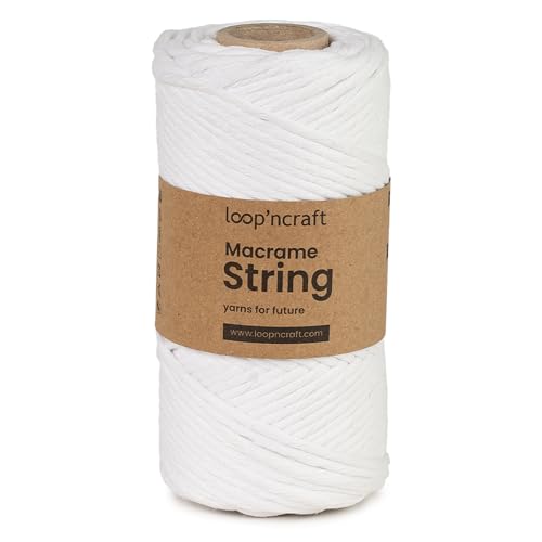 Loopncraft Makramee Garn Weiß, 3mm - 80m, Einstrangig Natur Baumwollkordel, Recycling Garn Loopncraft Makramee Garn Weiß, 3mm - 80m, Einstrangig Natur Baumwollkordel, Recycling Garn von Loopncraft