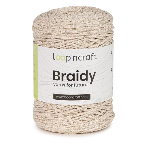 Loopncraft Makramee mit Glitzergarn Lurex Perlweiß-Gold, 250m - 250g, geflochtenes Garn, Recycling Garn Loopncraft Makramee mit Glitzergarn Lurex Perlweiß-Gold, 250m - 250g, geflochtenes Garn, Recycling Garn von Loopncraft