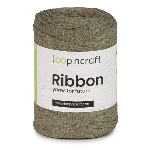 Loopncraft Ribbon, Khaki, 130m - 250g, geflochtenes Bandgarn, Recycling Garn Loopncraft Ribbon, Khaki, 130m - 250g, geflochtenes Bandgarn, Recycling Garn von Loopncraft