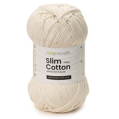 Loopncraft Slim Cotton Plus, Perlweiß, 100g, Amigurumi Baumwolle Garn, Recycling Garn von Loopncraft