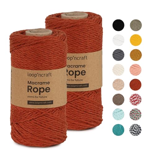 Macrame Garn, 2er-Set Ziegelfarbe, Loopncraft, 2mm - 240m, gedrehte Natürliche Baumwollseil, Recycling Garn Macrame Garn, 2er-Set Ziegelfarbe, Loopncraft, 2mm - 240m, gedrehte Natürliche Baumwollseil, Recycling Garn von Loopncraft