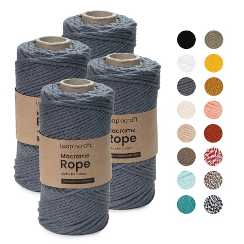 Macrame Garn, 4er-Set Schiefergrau, Loopncraft, 3mm - 320m, gedrehte Natürliche Baumwollseil, Recycling Garn Macrame Garn, 4er-Set Schiefergrau, Loopncraft, 3mm - 320m, gedrehte Natürliche Baumwollseil, Recycling Garn von Loopncraft