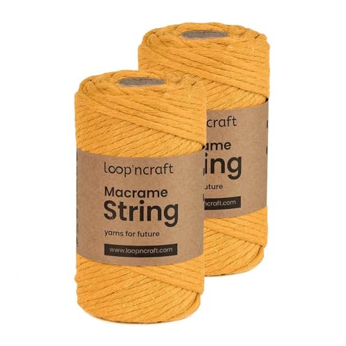 Macrame Garn 2er-Set Gelb, Loopncraft, 4mm - 148m, Einstrangig Natur Baumwollkordel, Recycling Garn Macrame Garn 2er-Set Gelb, Loopncraft, 4mm - 148m, Einstrangig Natur Baumwollkordel, Recycling Garn von Loopncraft