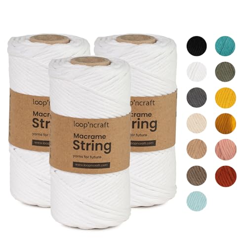 Macrame Garn 3er-Set Weiß, Loopncraft, 3mm - 240m, Einstrangig Natur Baumwollkordel, Recycling Garn Macrame Garn 3er-Set Weiß, Loopncraft, 3mm - 240m, Einstrangig Natur Baumwollkordel, Recycling Garn von Loopncraft