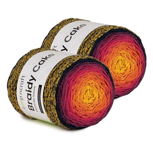 Makramee Cake Garn 2er Set, Drachenfrucht, Loopncraft, 2 X 250m - 250g Farbverlaufsgarn, Recycling Garn von Loopncraft