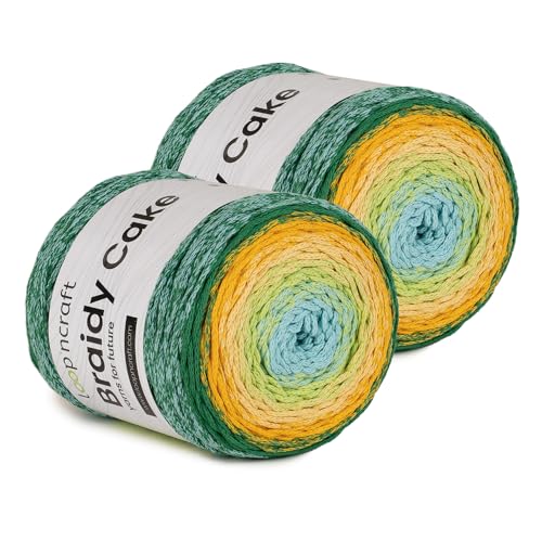 Makramee Cake Garn 2er Set, Limette, Loopncraft, 2 X 250m - 250g Farbverlaufsgarn, Recycling Garn von Loopncraft