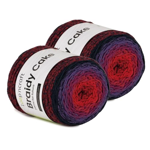 Makramee Cake Garn 2er Set, Wilde Beere, Loopncraft, 2 X 250m - 250g Farbverlaufsgarn, Recycling Garn von Loopncraft