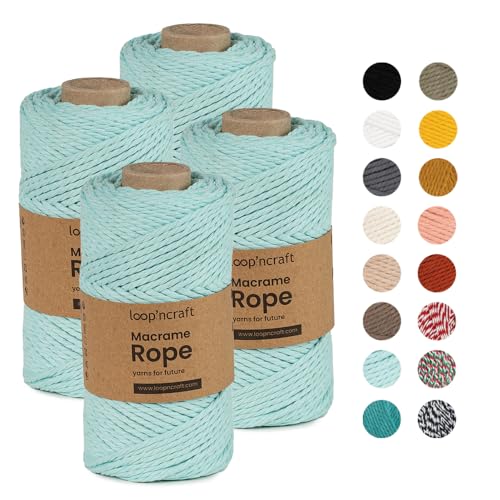 Makramee Garn, 4er-Set Mint Grün, Loopncraft, 3mm - 320m, gedrehte Natürliche Baumwollseil, Recycling Garn Makramee Garn, 4er-Set Mint Grün, Loopncraft, 3mm - 320m, gedrehte Natürliche Baumwollseil, Recycling Garn von Loopncraft