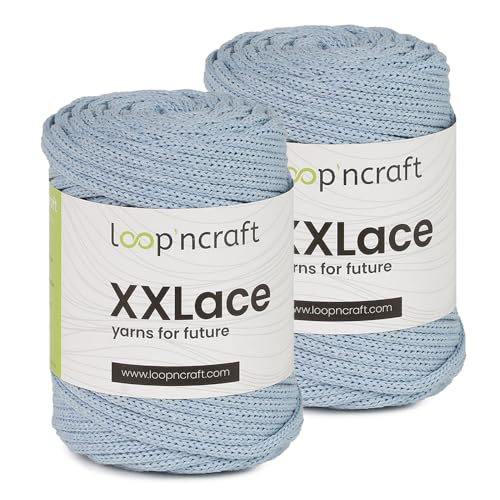 Makramee Garn 2er-Set Babyblau, Loopncraft, 2 X 4mm - 65m - 250g, Kettengarn, XXLace Garn, Recycling Garn - Black Friday von Loopncraft