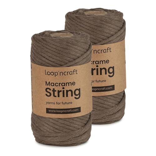 Makramee Garn 2er-Set Dunkel Beige, Loopncraft, 4mm - 148m, Einstrangig Natur Baumwollkordel, Recycling Garn Makramee Garn 2er-Set Dunkel Beige, Loopncraft, 4mm - 148m, Einstrangig Natur Baumwollkordel, Recycling Garn von Loopncraft