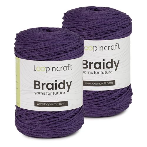 Makramee Garn 2er-Set Dunkel Violett, Loopncraft, 2 X 2mm - 250m - 250g, Kettengarn, Braidy Garn, Recycling Garn von Loopncraft