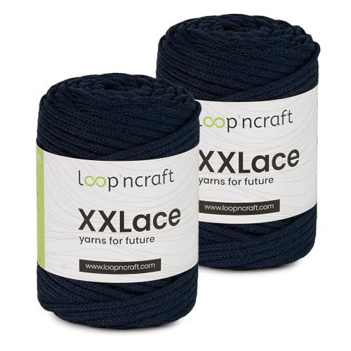Makramee Garn 2er-Set Marineblau, Loopncraft, 2 X 4mm - 65m - 250g, Kettengarn, XXLace Garn, Recycling Garn von Loopncraft