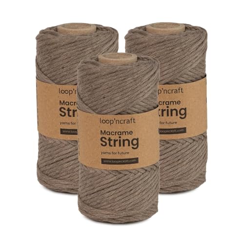 Makramee Garn 3er-Set Dunkel Beige, Loopncraft, 3mm - 240m, Einstrangig Natur Baumwollkordel, Recycling Garn Makramee Garn 3er-Set Dunkel Beige, Loopncraft, 3mm - 240m, Einstrangig Natur Baumwollkordel, Recycling Garn von Loopncraft