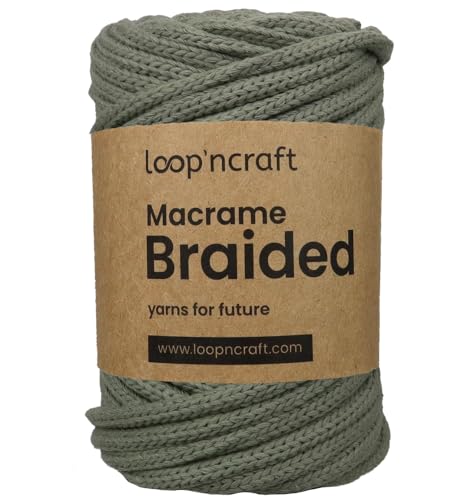 Makramee Braided Khaki Farbe, Loopncraft, 6mm - 27m, Kettengarn, Recycling Garn von Loopncraft