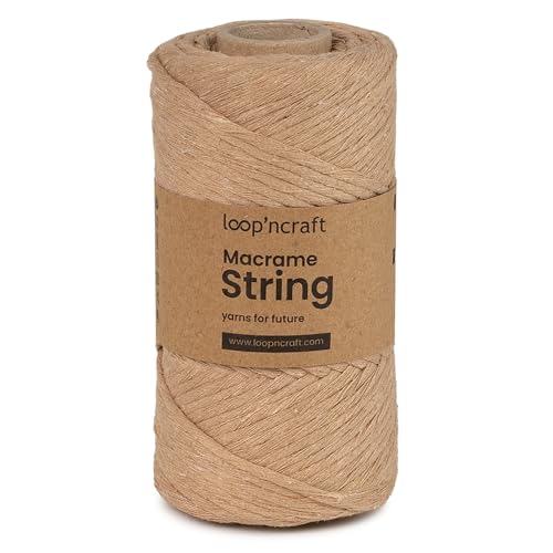 Makramee Garn Beige-Farbe, Loopncraft, 3mm - 80m, Einstrangig Natur Baumwollkordel, Recycling Garn von Loopncraft